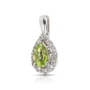 14K White Gold, 0.45 ctw Diamond, 0.85 ct Peridot Pear Pendant